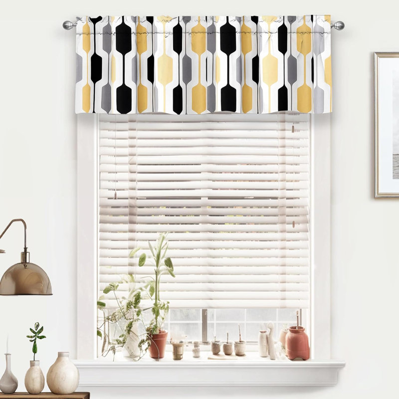 Cantonnière de cuisine sur mesure à motif géométrique, Or / noir / gris, L 52 po x L 14 po