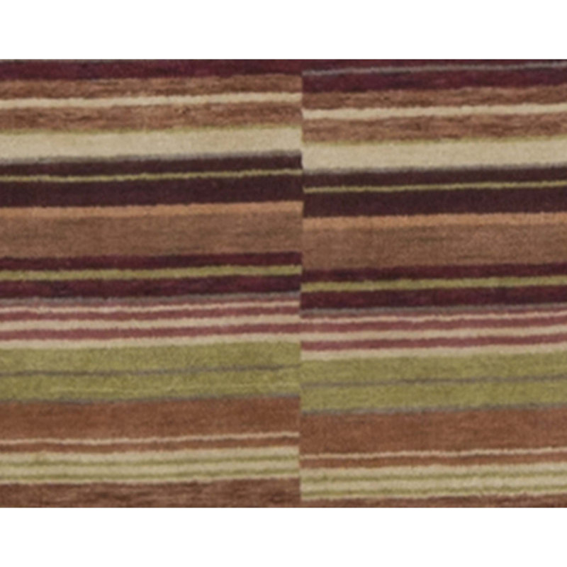 Gabbeh Wool Striped Area Rug in Orange/Dark Brown/Green/Beige, Rectangle 8'8" x 11'10"