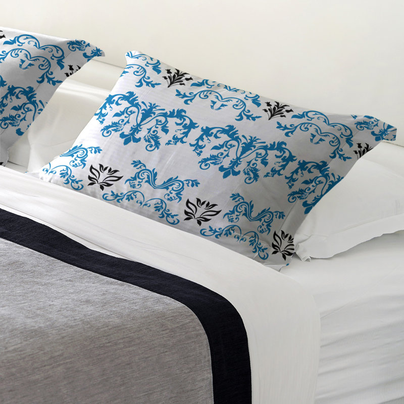 Football Baroque Pattern Pillow Sham, Standard, White/Blue/Black, Polyester