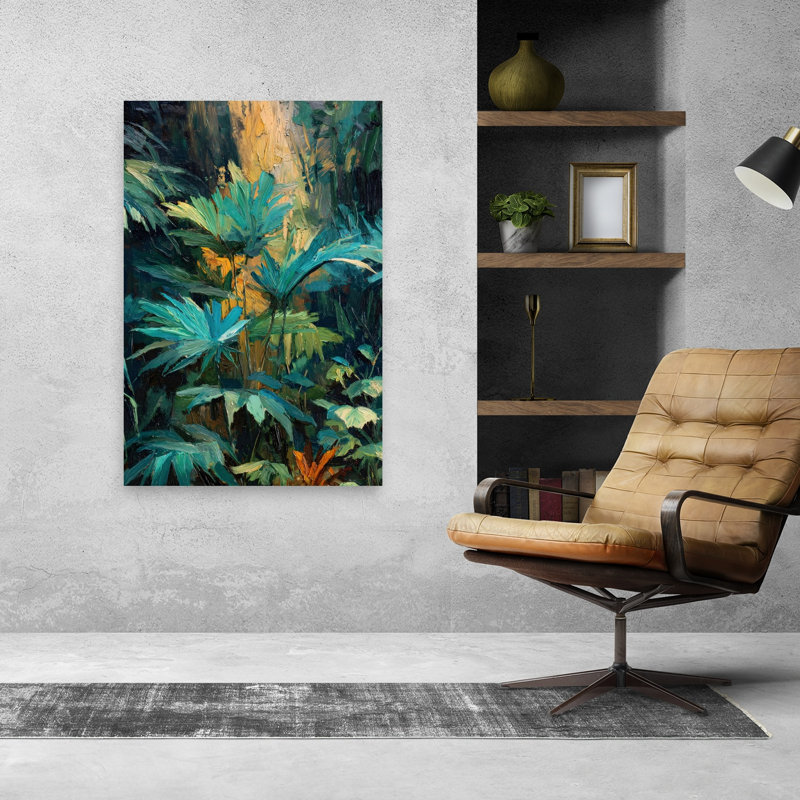 «Dark Tropical Leaves IV», reproduction d'art abstrait contemporain, 48" H x 32" W