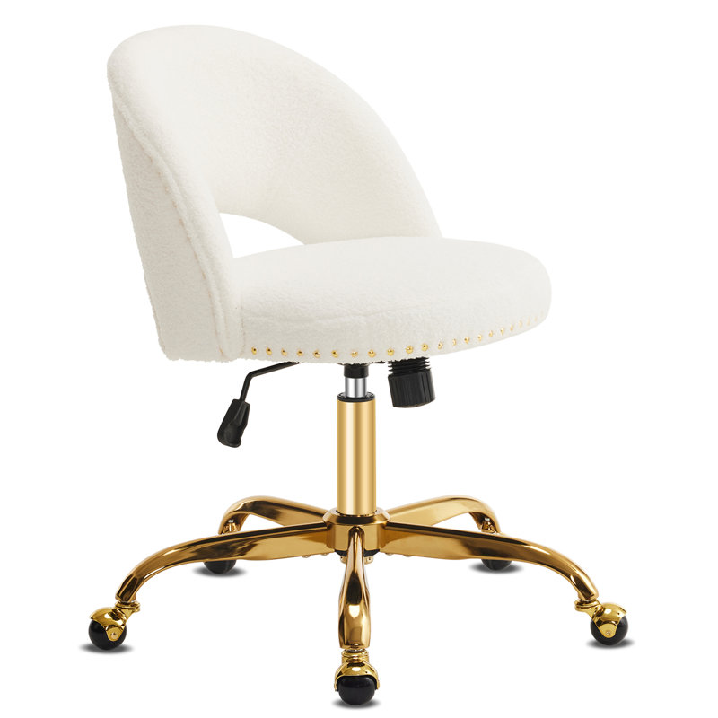 Task Chair Office Desk Chair Make Up Chair With Wheels, Velvet, White