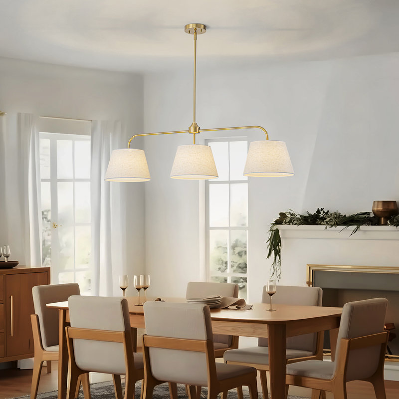 Luminaire suspendu cylindrique moderne en lin 3 lumières, Doré