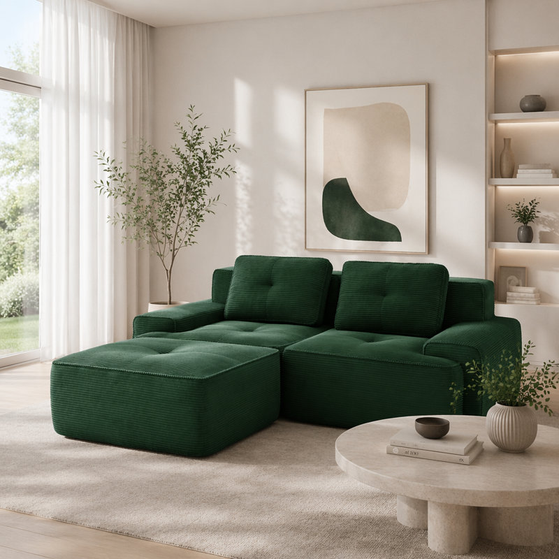 Canapé moderne en velours côtelé, Vert - 2 sièges + 1 fauteuil