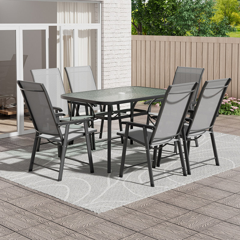 Eulys 6 - Person Patio Dining Set with Rectangular Table, 72cm H x 80cm W x 120cm L, Black, Black