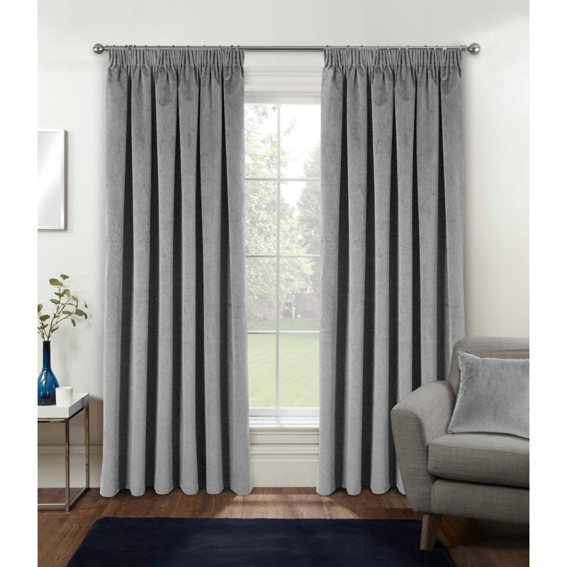 Alene Blackout Curtain Panel Pair, 168cm Width x 213cm Drop, Grey, 1
