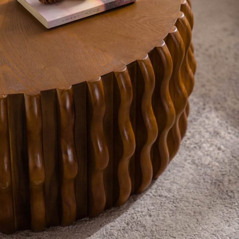 Table basse ronde 31,50 "à nervures ondulées, pour salon / appartement (entièrement assemblée)