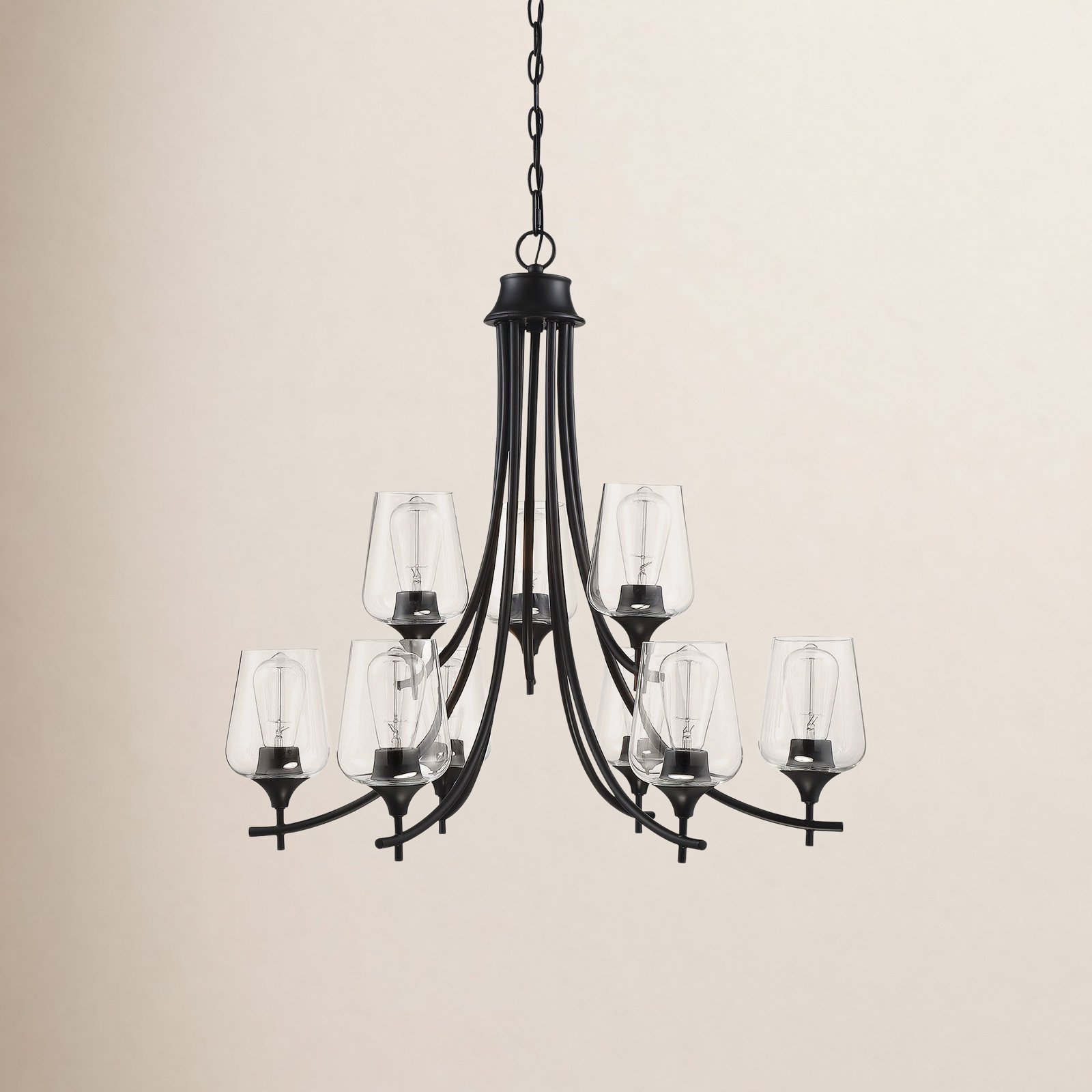 9 - Light Dimmable Tiered Chandelier, Black