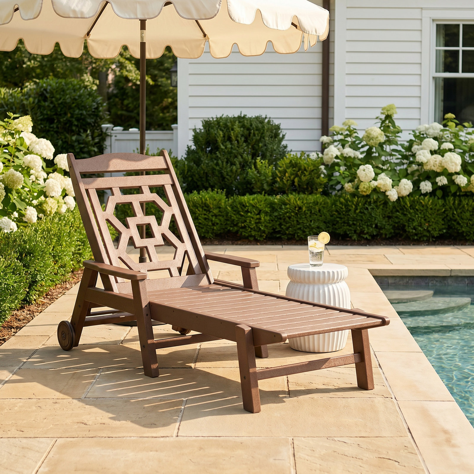 POLYWOOD® Chinoiserie 27" Patio Chaise Lounge, Gray