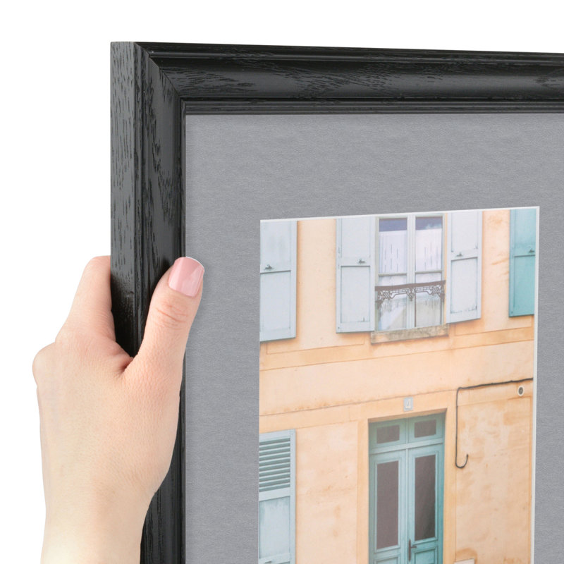 Black Wood Matte Picture Frame with Mat, Silver