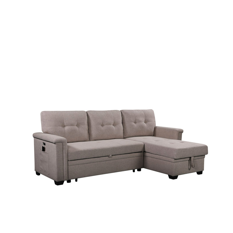84" Sectional With , Storage Chaise & 3 Seat Capacity Gray Sleeper Reversible Bed