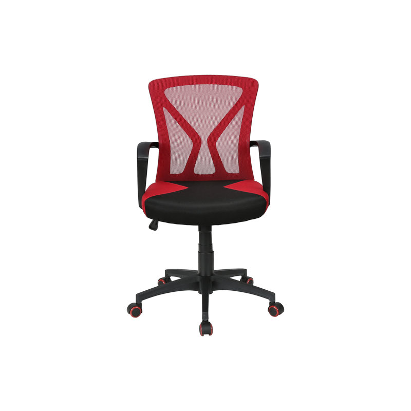 Chaise de bureau, hauteur réglable, pivotante, ergonomique, accoudoirs, bureau d'ordinateur, travail, filet rouge, métal noir, contemporain, moderne