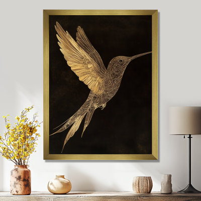 Colibri mystique en or noir et encre dorée I - Tableau encadré