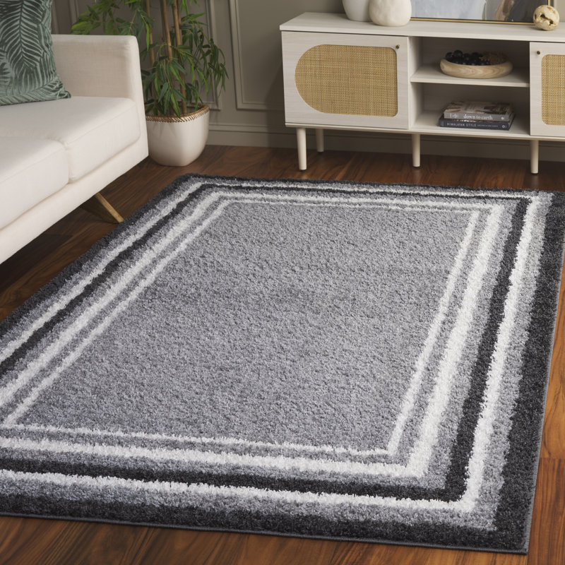 Maudeen Border & Stripe Shag 200 Performance Striped Rug, Square 6'7"