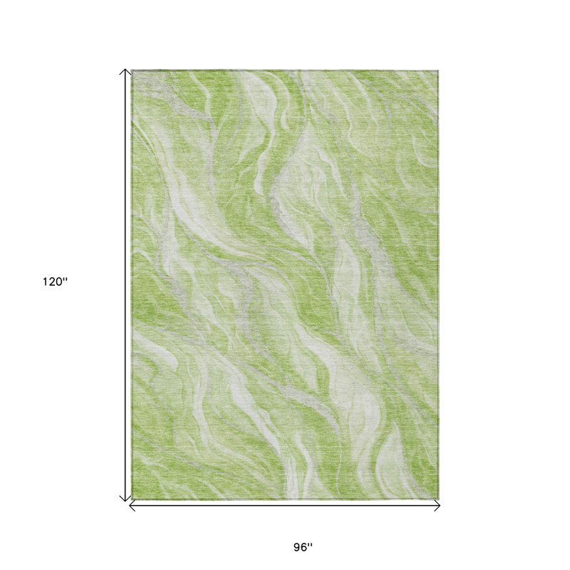 Tapis intérieur lavable abstrait vert et ivoire 8 pi x 10 pi