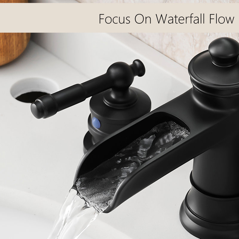 8 Inch Widespread Bathroom Faucet, Matte Black With Pop Up Drain And 2 Lever Handle Sink Faucet Widespread, Double