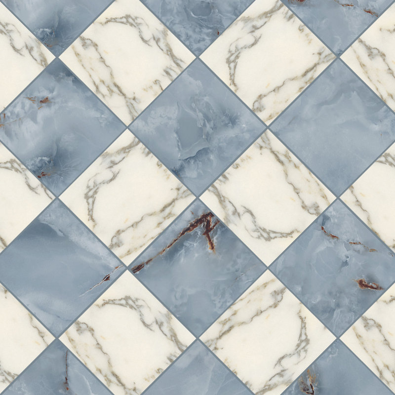 Prestige damier 8x8 Statuario et Azzurro, Paonazzo et Onice Azzurro