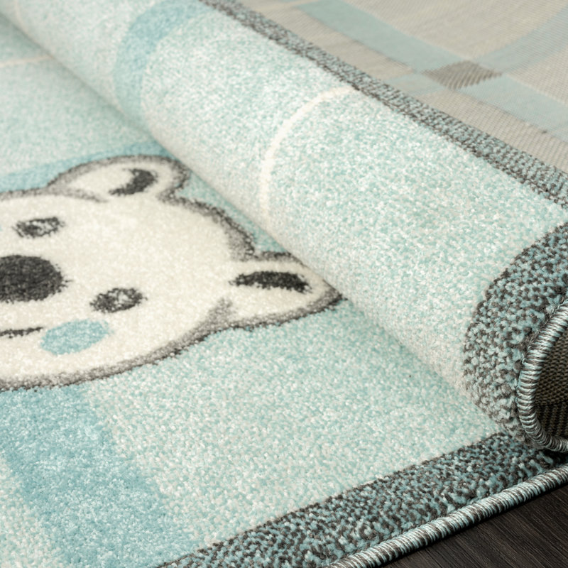 Blue Teddy Bear Kids Area Rug, Rectangle 3'6" x 5'6"