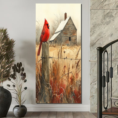 Laguerre Cardinal Bird By The Farmhouse I - Bird Large Wall Art