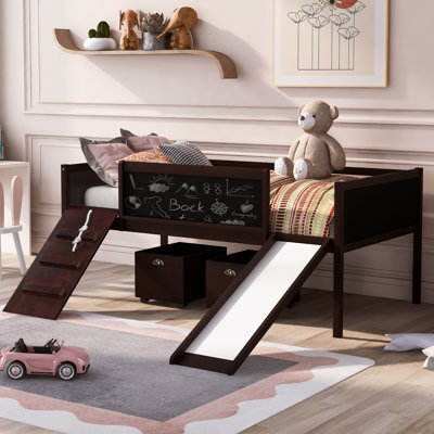 Lit mezzanine simple en bois avec deux boîtes de rangement - Espresso