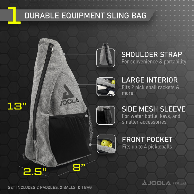 Joola Essentials Pickleball Paddles Set With Reinforced Fiberglass Surface And Honeycomb Polypropylene Core - Pickleball Set Includes 2 Pickleball Rackets, 2 Pickleball Balls, And Sling Bag