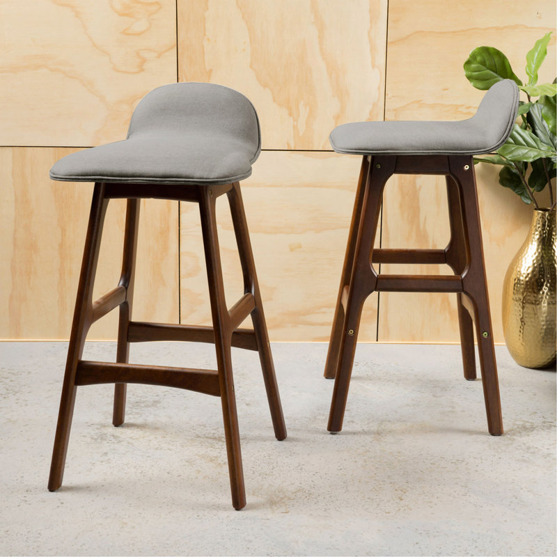 Ensemble de 2 tabourets de bar 28,5 po Mid-Century, Siège gris clair / structure en noyer