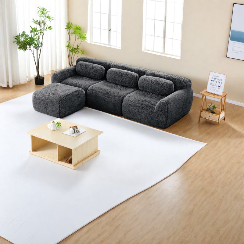 Canapé moderne en tissu moelleux en forme de L, sans assemblage, confort de salon