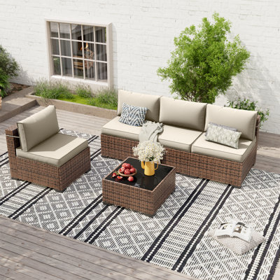 Ensemble de conversation modulaire en rotin avec table basse Babak