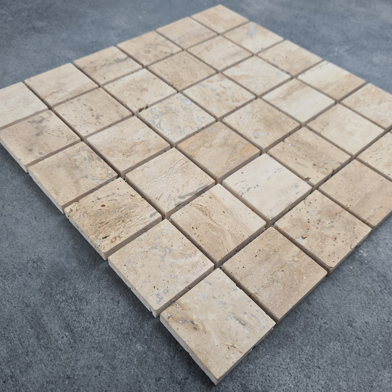 Patara Ivory 2" x 2" Travertine Grid Mosaic Wall & Floor Tile