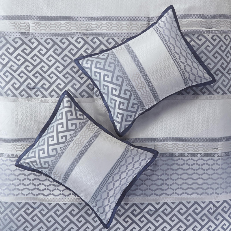Ensemble d'édredon en polyester jacquard 7 pièces, Marine, Grand édredon et 6 pièces supplémentaires