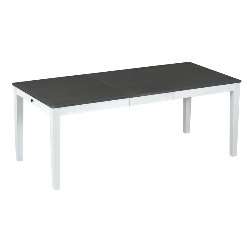 Ensemble de table de salle à manger extensible 7 pièces rustique avec rallonge de 18 po, 6 chaises rembourrées et 2 tiroirs de rangement, gris foncé et blanc