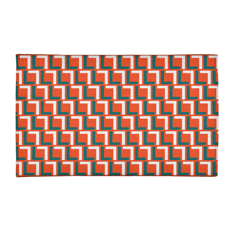 Tapis géométrique blanc cassé / vert / orange, Rectangle 2 pi x 3 pi