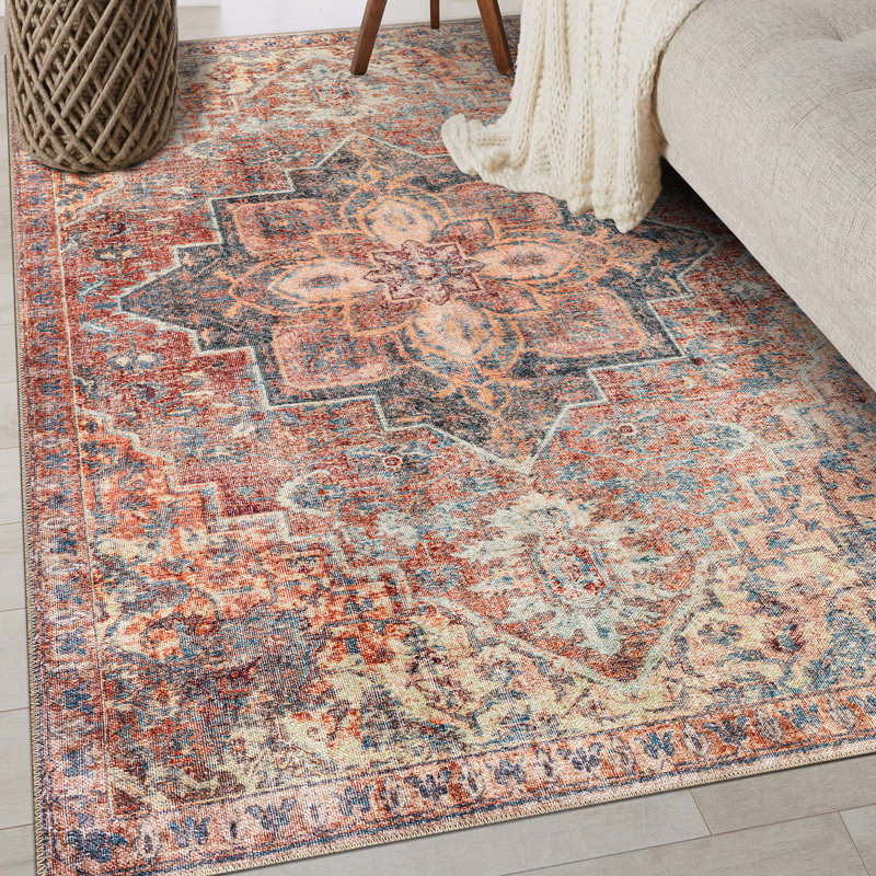 Savina Multicolor Traditional Rug – Washable Flatweave Construction With Non-Slip Backing, Rectangle 4' x 6'