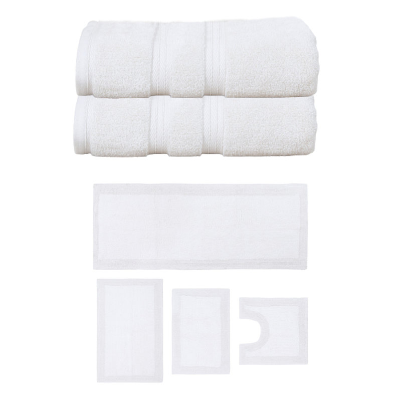 Buariki Collection 100% Soft Cotton 2 Pc Bath Towel Set & Bath Rug Set, Reversible, Linen