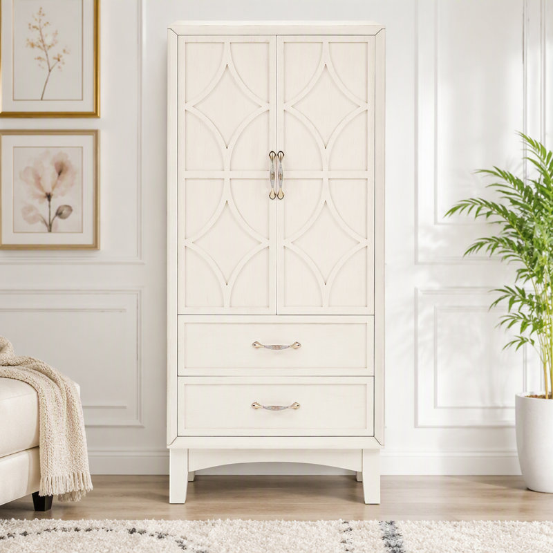 Garde-manger de 53,5 po de hauteur avec portes et tiroirs, Blanc antique