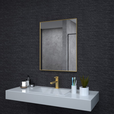 1.3" Thick Rectangle Metal Framed Bathroom Vanity Mirror, Decorative Mirror Wall Mirror with Tempered Glass
