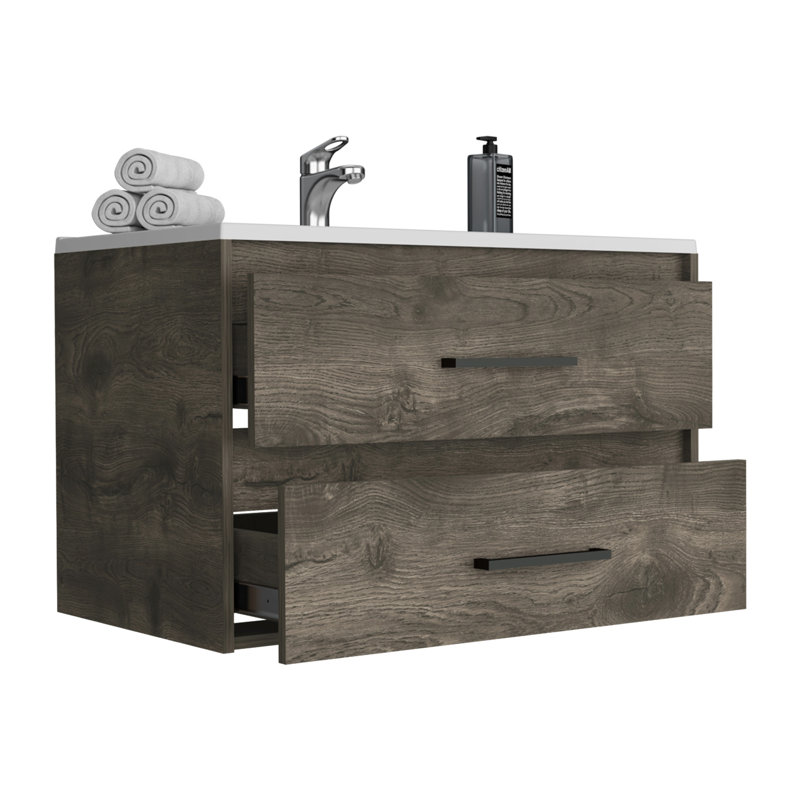 Meuble-lavabo à 2 tiroirs brun foncé / blanc - 2 salles de bain spacieuses et élégantes, brun / blanc, décor