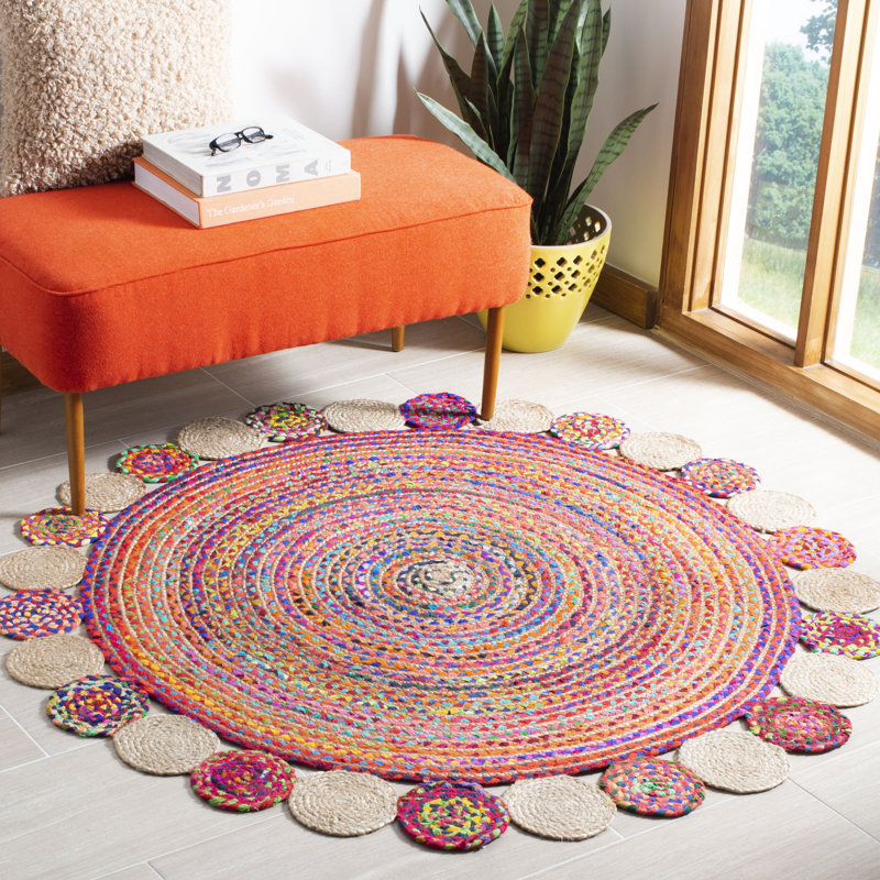 Tapis rouge tissé à la main Herzig, Rond 3 pi