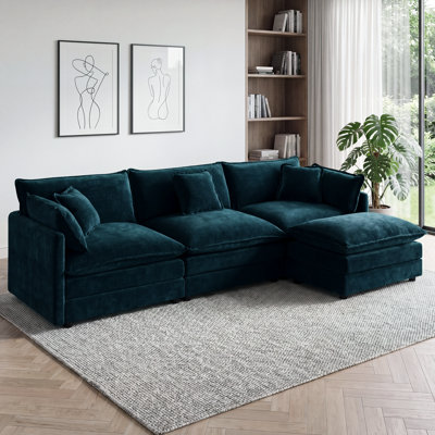 147" Modular L-shaped Sectional Sofa With Reversible Ottoman, Free-combination Chenille Comfy Couch