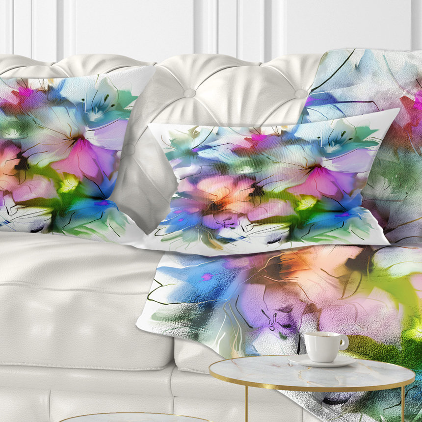 Watercolor Floral Bouquet - Floral Printed Throw Pillow Design Art