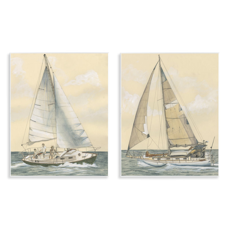 Ensemble de 2 plaques murales voiliers «Crew At Sea» par Michael Willett