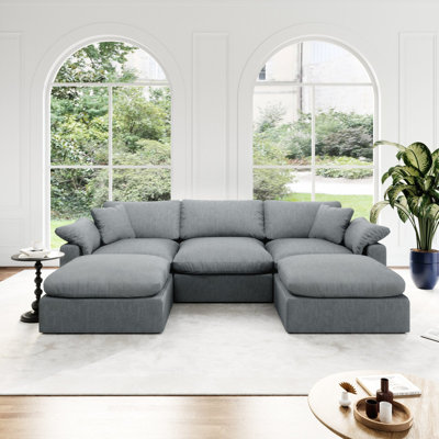 Upholstered Cloud Modular Sectional Sofa, Modern Comfy Couch Filled With Down, Convertible Deep Seat Couches For Living Room Apartment Lounge Bedroom