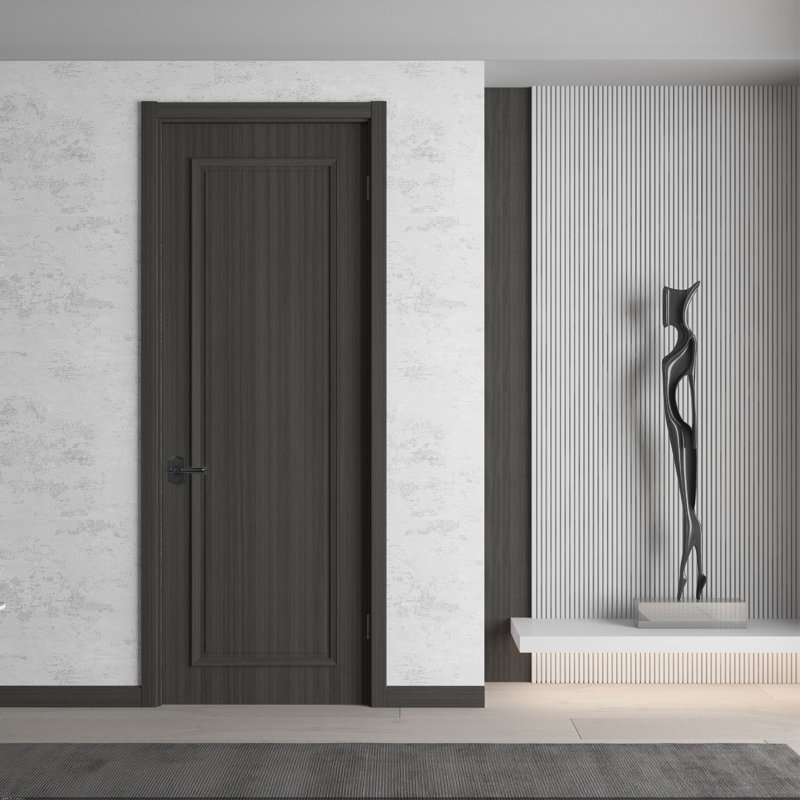 Porte intérieure monobloc à âme pleine en bois foncé avec chambranle et moulure, 30" X 80"