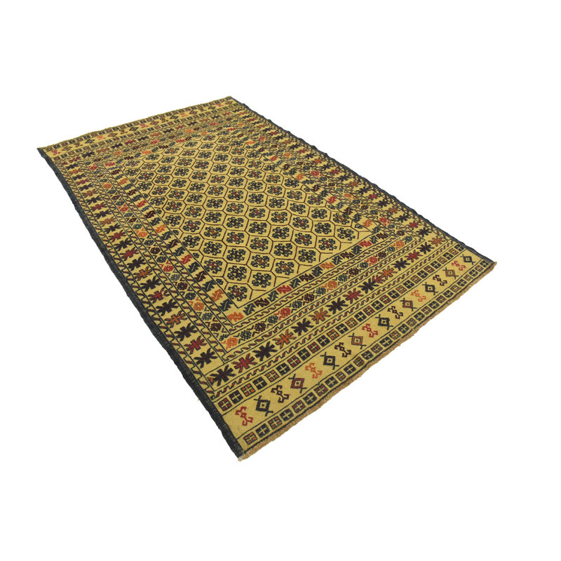 Tapis beige en laine 4 pi x 6 pi 6 po one-of-kind à la main noué la Warminster