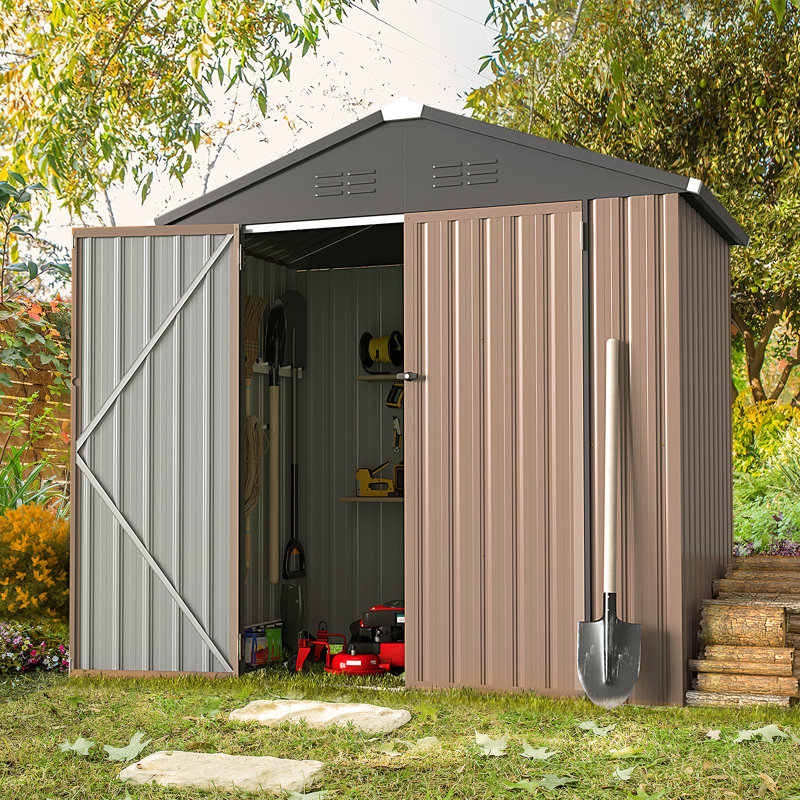Remise de rangement en métal, H 77,2 po x l 76,1 po x P 50,5 po, Brun
