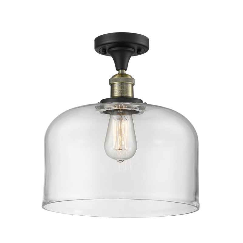 Plafonnier semi-encastré 1 lumière Bell, Clair, Ampoule non incluse, Laiton antique noir