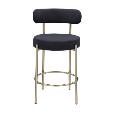 Ensemble de 2 tabourets de bar à hauteur de comptoir moderne de 26 po avec pieds en métal noirs avec repose-pieds pour salle à manger Woker Furniture