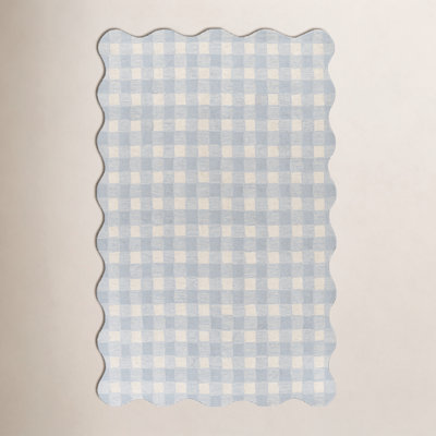 Lola Blue Hand-Tufted Plaid Wool Rug