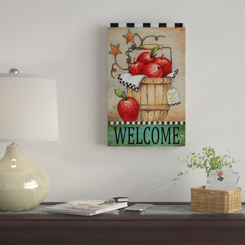 « welcome apple basket », reproduction d’impression sur toile tendue, H 19 po x l 12 po x P 2 po