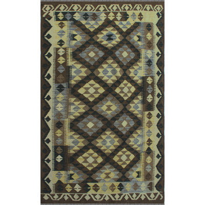 Tapis en laine brun Kilim fabriqué à la main hults