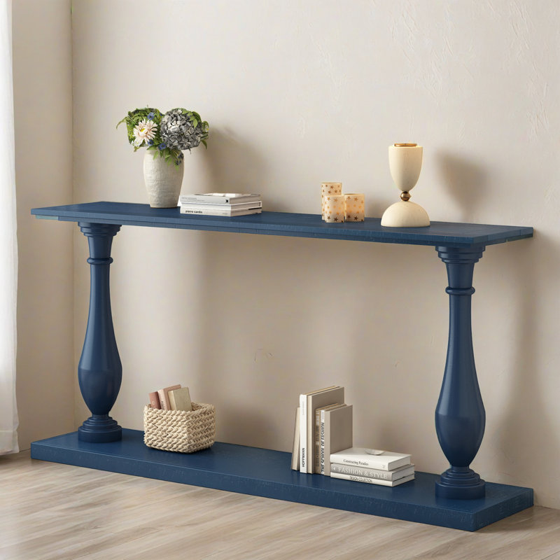 Lustre 63" Solid Wood Console Table, Navy Blue